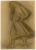 Ernst Barlach, Nach links schreitende Frau, 1922, Kohle auf festem Papier