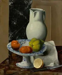 Amédé Barth, Stillleben mit weißem Krug und Früchten. 1920er-Jahre, Öl auf Leinwand