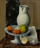 Amédé Barth, Stillleben mit weißem Krug und Früchten. 1920er-Jahre, Öl auf Leinwand