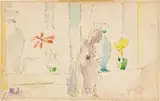 Alexej von Jawlensky, Ohne Titel (Stillleben mit Vasen, Blumen und Barockfigur vor dem Fenster)