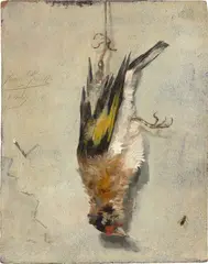 Holländisch, Toter Distelfink, 1889, Öl auf Holz