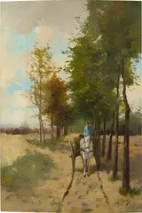 Anton Mauve, Pferdekarren mit Fuhrmann, Öl auf Holz