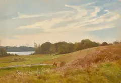Johan Lundbye, Dänische Sommerlandschaft, Öl auf Papier auf Pappe