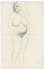 Stehender weiblicher Akt by Karl Hubbuch, Um 1927, Farbkreide und Beistift auf zwei aneinandergefügten Bögen Papier (Prägestempel: WATT), sold Jun 2021