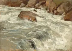 Friedrich Preller d. J., Der Gebirgsbach Ache im Ötztal, 1901, Öl auf Leinwand auf Pappe