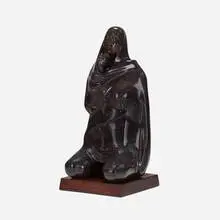 Armando Amaya, Mujer arrodillada envuelta en su rebozo, 1994, marble, wood