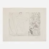 Pablo Picasso, Au cirque. Écuyère se chaussant dans les coulisses et clown au trapèze, 1971, etching