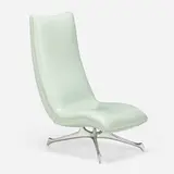 Tri-symmetric lounge chair by Vladimir Kagan, c. 1975, polished aluminum, leather, sold Jan 2023
