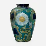 Frederick Hurten Rhead for Weller Pottery, Faience vase with flowers, c. 1903, glazed earthenware with squeeze-bag decoration