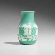 Overbeck Pottery, Fine vase with figures in the rain, c. 1920, glazed earthenware