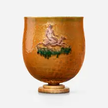 Jean Mayodon, Coupe, c. 1950, glazed and gilt stoneware