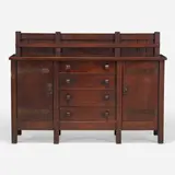 Rare and Early sideboard, model 961 by Gustav Stickley, c. 1902-03, oak, copper, sold Jan 2023