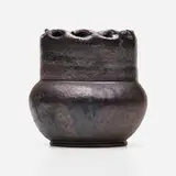 Vase by George E. Ohr, 1897-1900, glazed earthenware, sold Jan 2023