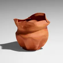 Vase by George E. Ohr, 1898-1910, glazed earthenware, sold Jan 2023