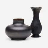 Vases, set of two by George E. Ohr, glazed earthenware, sold Jan 2023