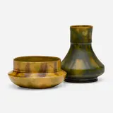 Vases, set of two by George E. Ohr, 1895-96, glazed earthenware, sold Jan 2023