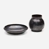 Vase and bowl by George E. Ohr, glazed earthenware, sold Jan 2023