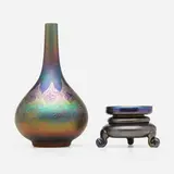 Egyptian vase with base by Tiffany Studios, c. 1895, 1917, hand-blown Favrile glass, sold Jan 2023