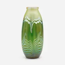 Pulled-feather vase by Tiffany Studios, c. 1906, hand-blown Favrile glass, sold Jan 2023