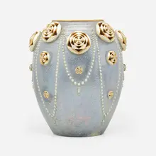 Paul Dachsel, Monumental Amphora Mackintosh rose vase, c. 1910, glazed and gilt earthenware