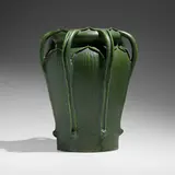 Rare vase, model 34 by George P. Kendrick for Grueby Faience Company, 1898-1902, glazed earthenware, sold Jan 2023