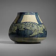 Mazie Teresa Ryan for Newcomb College Pottery, Rare and Early vase with alligators, 1904, glazed earthenware