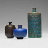 Collection of three vases by Stig Lindberg and Berndt Friberg, c. 1962-63, glazed stoneware, sold Aug 2025