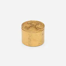 Pill box by Line Vautrin, gilt bronze, cork, glass, sold Aug 2025