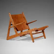 Hunting chair by Børge Mogensen, 1950, oak, saddle leather, sold Aug 2025