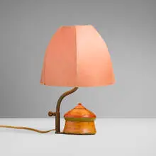 Claude de Muzac, Boudoir lamp, c. 1960, painted wood, brass, silk shade