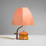 Claude de Muzac, Boudoir lamp, c. 1960, painted wood, brass, silk shade