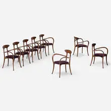 Roberto Lazzeroni, Ma Belle armchairs, set of eight, 1994, walnut, upholstery