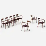Roberto Lazzeroni, Ma Belle armchairs, set of eight, 1994, walnut, upholstery