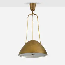 Ceiling lamp, model 1959 by Paavo Tynell, c. 1955, brass, frosted glass, sold Aug 2025