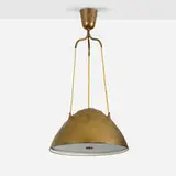 Ceiling lamp, model 1959 by Paavo Tynell, c. 1955, brass, frosted glass, sold Aug 2025
