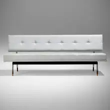 Gianfranco Frattini, Sofa, model 872, c. 1958, upholstery, enameled steel, walnut