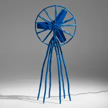 Clay Fan by Maarten Baas, 2000, enameled synthetic clay over metal and wood, enameled steel, sold Aug 2025