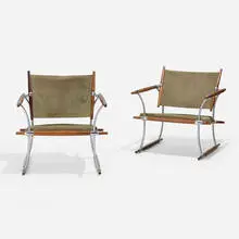 Stokke lounge chairs, pair by Jens Quistgaard, c. 1965, rosewood, leather, chrome-plated steel, sold Jul 2025