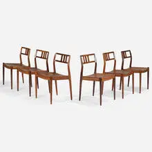 Niels O. Møller, Dining chairs model 79, set of six, c. 1960, rosewood, vinyl