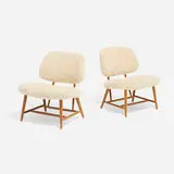 Alf Svensson, Teve Chairs, pair, birch, faux sheepskin, brass