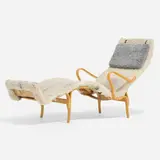 Bruno Mathsson, Pernilla 3 lounge chair, laminated and steam-bent beech, sheepskin, canvas webbing, leather