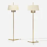 Floor lamps, pair by Svend Aage Holm-Sørensen, c. 1950, brass, linen shades, sold Jul 2025