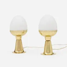 Table lamps, pair by Hans Agne Jakobsson, frosted glass, brass, sold Jul 2025