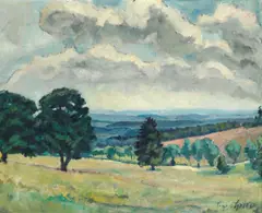 Eugen Spiro, Eine hügelige Landschaft, oil on canvas