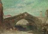 J Vivian, Rialto Bridge, Venice, oil on canvas