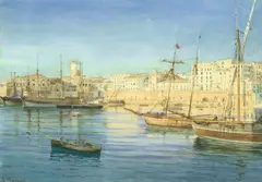 Luigi Premazzi, The harbour, watercolour