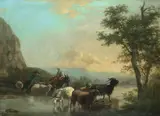 Eugène Verboeckhoven, Crossing the stream, oil on panel