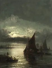 Night shipping by William Thornley, oil on panel, sold May 2017