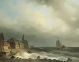 Herman Henry op der Heyde, Stormy coastal scene, oil on canvas
