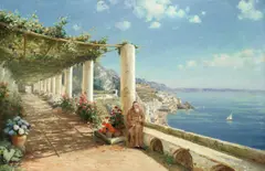 Giuseppe Chiarolanza, Monastery overlooking the Amalfi coast, oil on canvas